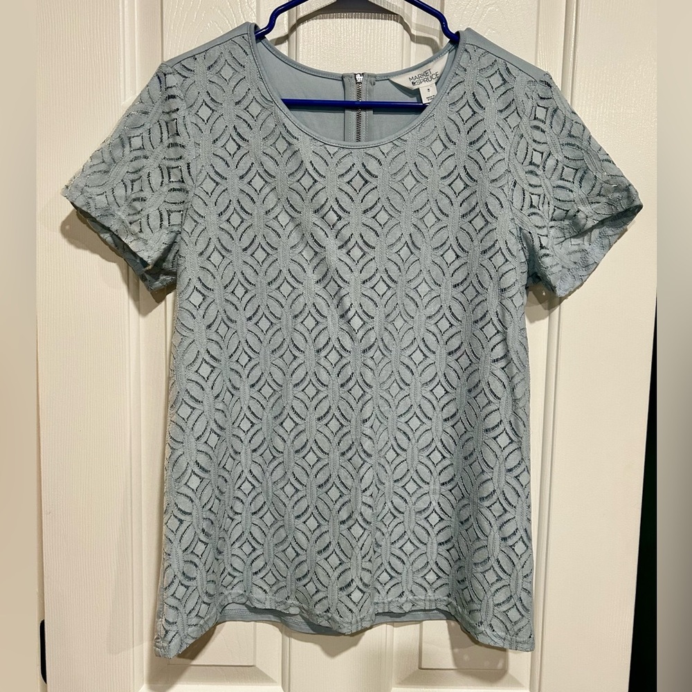 Market & Spruce Hans Crochet Front Mixed Material Top - Stitch Fix
